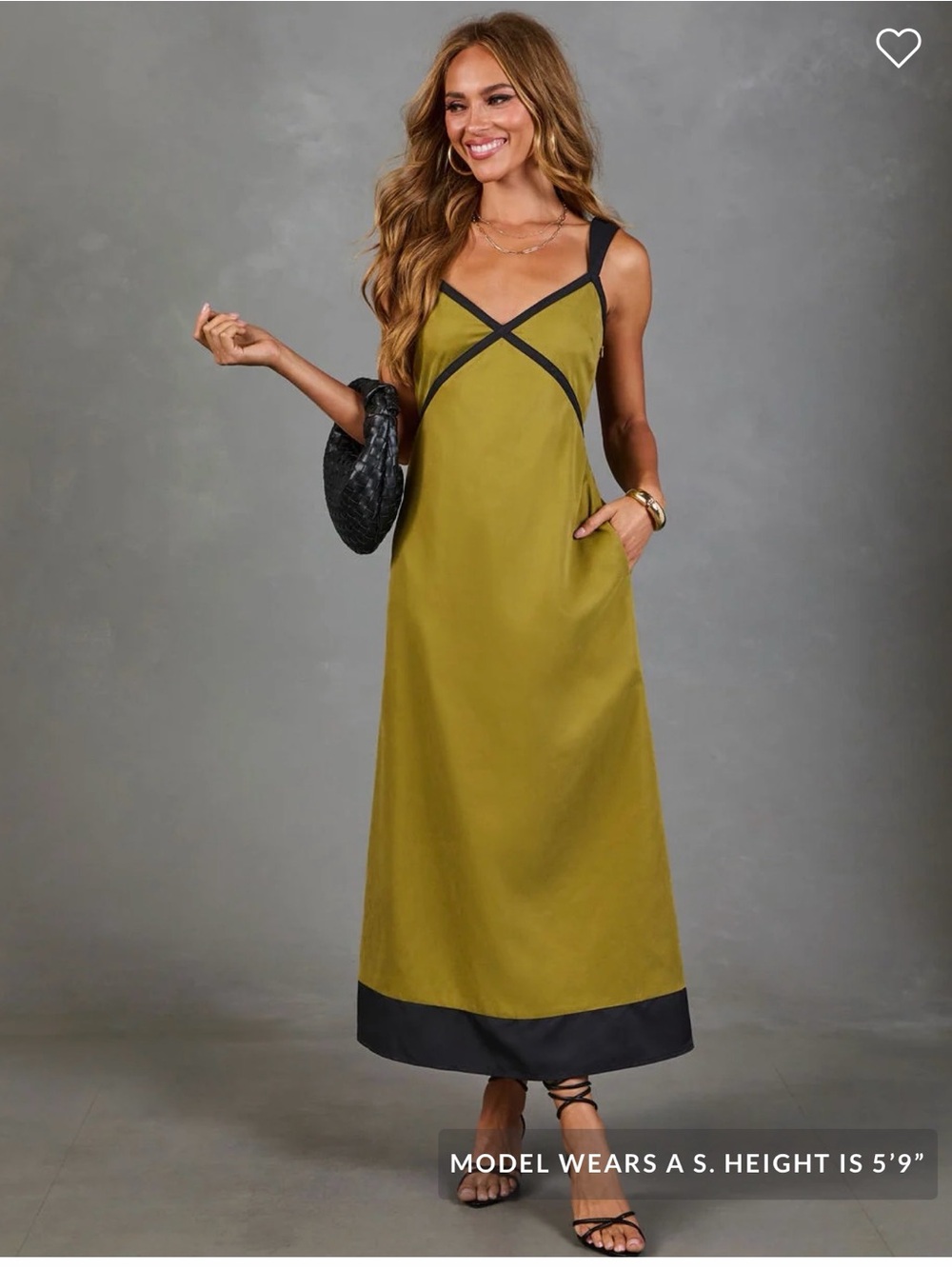 Vici Olive Maxi Dress with Black Contrast Trim